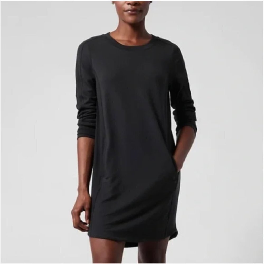 Athleta Black Long Sleeve Balance Sweatshirt Dress size S